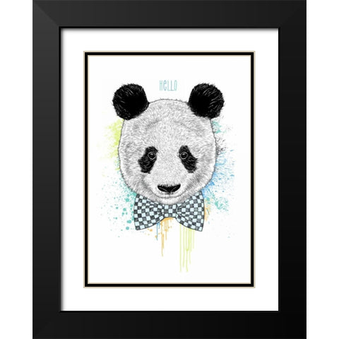Hello Panda Black Modern Wood Framed Art Print with Double Matting by Caldwell, Rachel