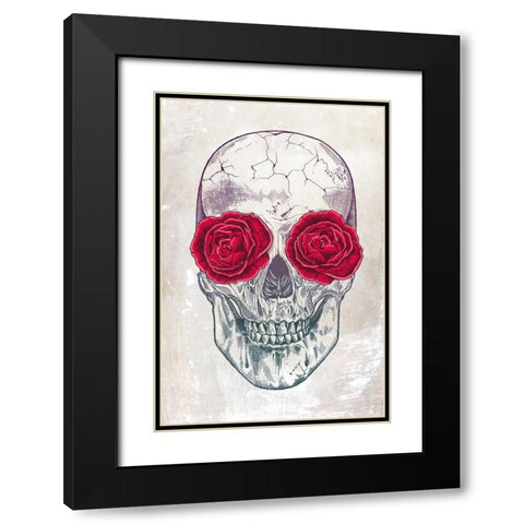 Skull and Roses Black Modern Wood Framed Art Print with Double Matting by Caldwell, Rachel