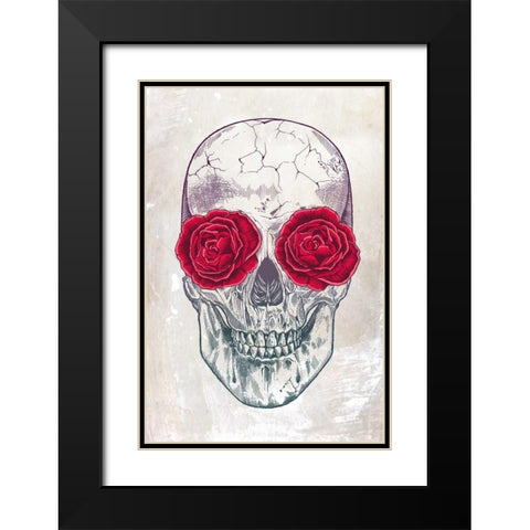 Skull and Roses Black Modern Wood Framed Art Print with Double Matting by Caldwell, Rachel