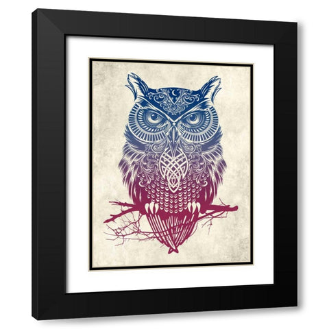 Warrior Owl Black Modern Wood Framed Art Print with Double Matting by Caldwell, Rachel