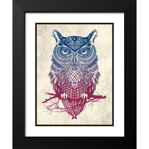 Warrior Owl Black Modern Wood Framed Art Print with Double Matting by Caldwell, Rachel