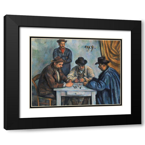 The Card Players Black Modern Wood Framed Art Print with Double Matting by Cezanne, Paul
