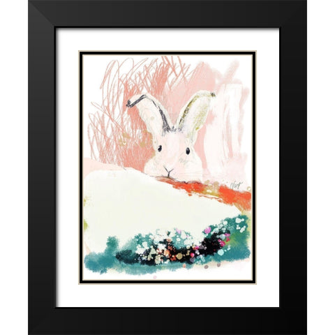 Bunny in the Garden Black Modern Wood Framed Art Print with Double Matting by Christine, Niya