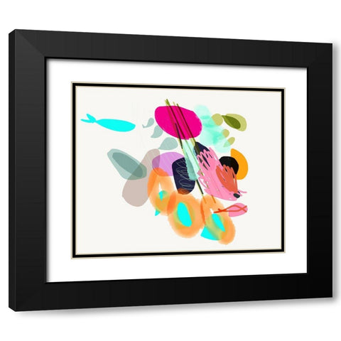 Cyan Fish Black Modern Wood Framed Art Print with Double Matting by Christine, Niya
