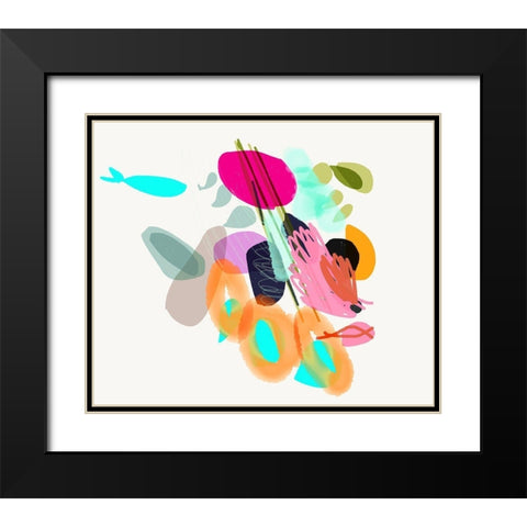 Cyan Fish Black Modern Wood Framed Art Print with Double Matting by Christine, Niya