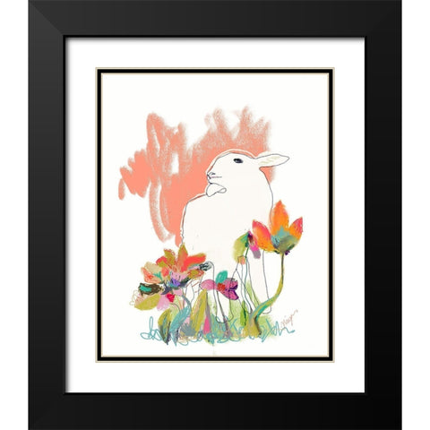 Lamb and Flowers Black Modern Wood Framed Art Print with Double Matting by Christine, Niya