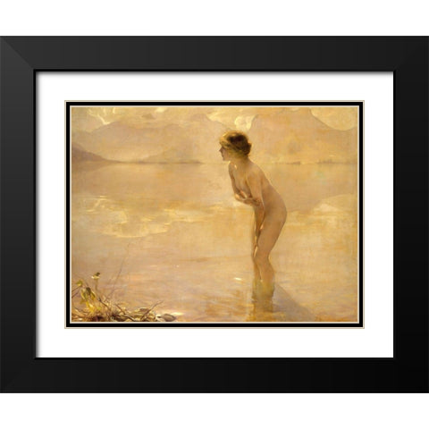 September Morn Black Modern Wood Framed Art Print with Double Matting by Chabas, Paul
