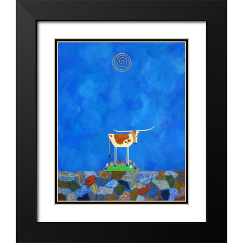 Longhorn on Wildflower Hill Black Modern Wood Framed Art Print with Double Matting by Craig, Casey