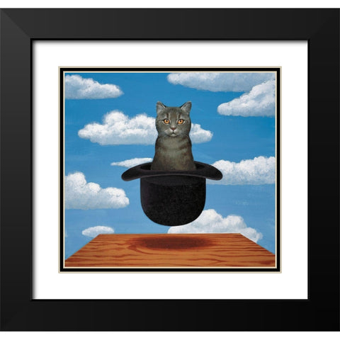 Magritte Cat Black Modern Wood Framed Art Print with Double Matting by Chameleon Design, Inc.