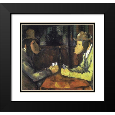 Poker Playing Dogs Black Modern Wood Framed Art Print with Double Matting by Chameleon Design, Inc.