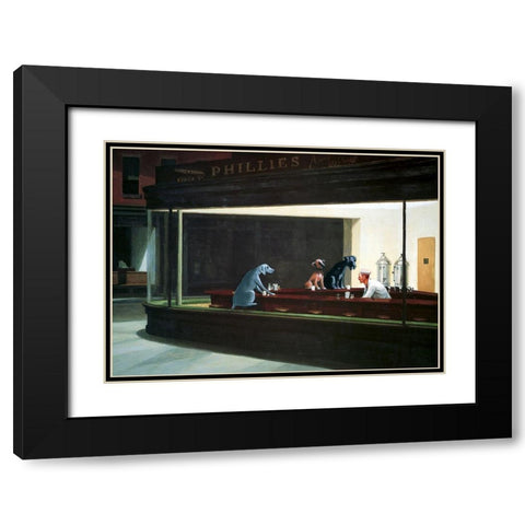 Hopper Night Hounds Black Modern Wood Framed Art Print with Double Matting by Chameleon Design, Inc.