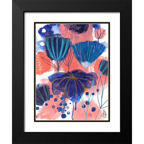 Blumen Blues Black Modern Wood Framed Art Print with Double Matting by Capri, Corina