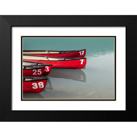 Canoes on the Lake Black Modern Wood Framed Art Print with Double Matting by Colligan, Lynann