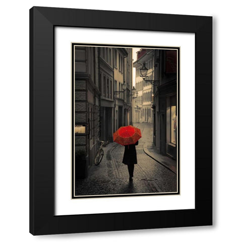 Red Rain Black Modern Wood Framed Art Print with Double Matting by Corso, Stefano