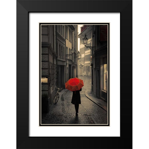 Red Rain Black Modern Wood Framed Art Print with Double Matting by Corso, Stefano