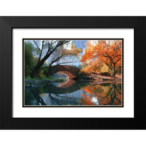 Gapstow Bridge Fall Black Modern Wood Framed Art Print with Double Matting by Chen, Michael