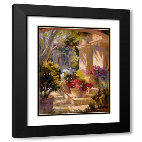 Flowered Courtyard Black Modern Wood Framed Art Print with Double Matting by Carr, Betty