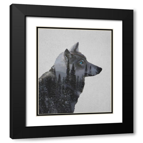 Winter Wolf Black Modern Wood Framed Art Print with Double Matting by Davies Babies