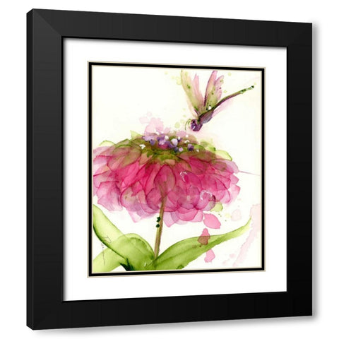 Dragonfly and Zinnia Black Modern Wood Framed Art Print with Double Matting by Derman, Dawn
