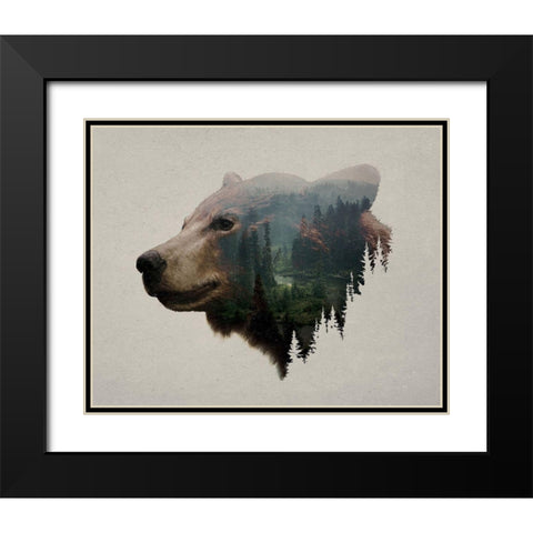 Pacific Northwest Black Bear Black Modern Wood Framed Art Print with Double Matting by Davies Babies