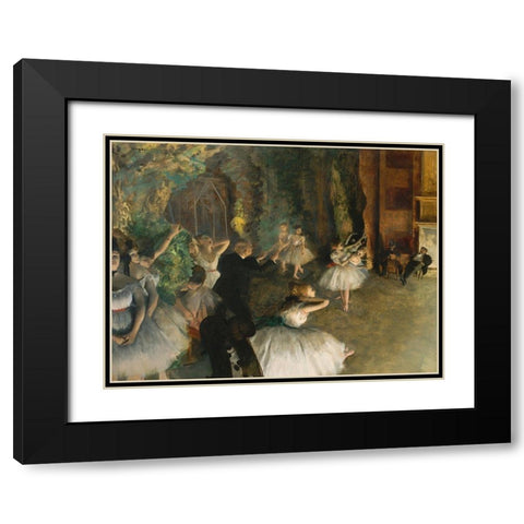The Rehearsal of the Ballet Onstage Black Modern Wood Framed Art Print with Double Matting by Degas, Edgar