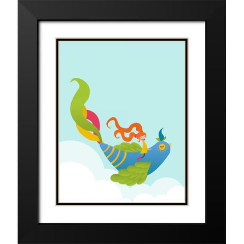 Bird and Girl Black Modern Wood Framed Art Print with Double Matting by Dalyan, Volkan