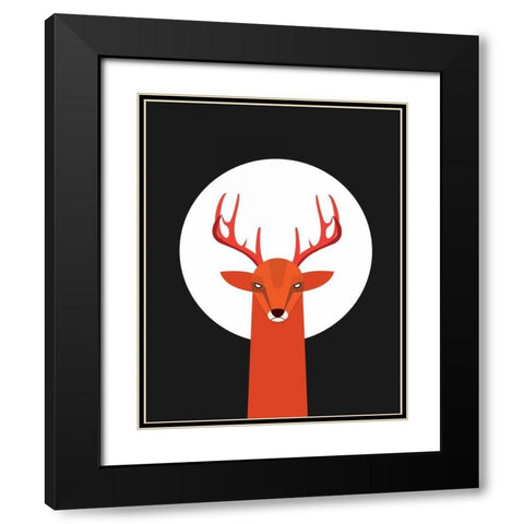 Deer and Moon Black Modern Wood Framed Art Print with Double Matting by Dalyan, Volkan