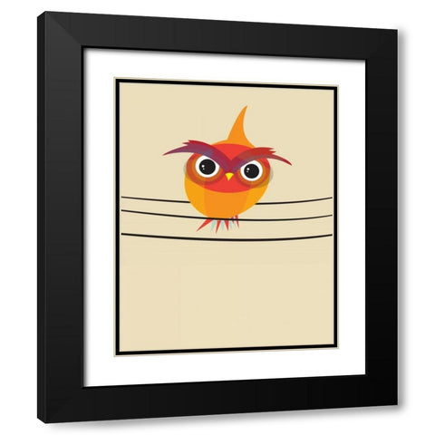 Owl on a Wire Black Modern Wood Framed Art Print with Double Matting by Dalyan, Volkan
