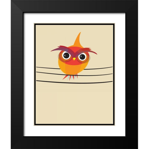 Owl on a Wire Black Modern Wood Framed Art Print with Double Matting by Dalyan, Volkan
