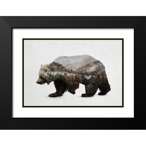 The Kodiak Brown Bear Black Modern Wood Framed Art Print with Double Matting by Davies Babies