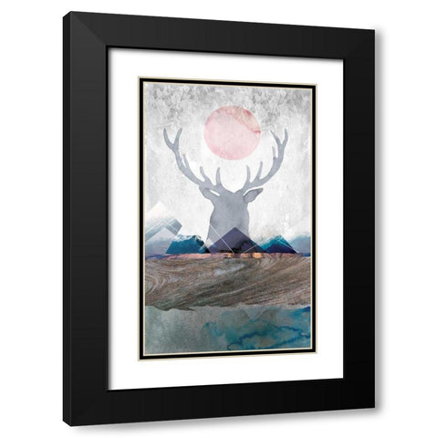 Deer and Mountains 2 Black Modern Wood Framed Art Print with Double Matting by Duncan-He, Louis