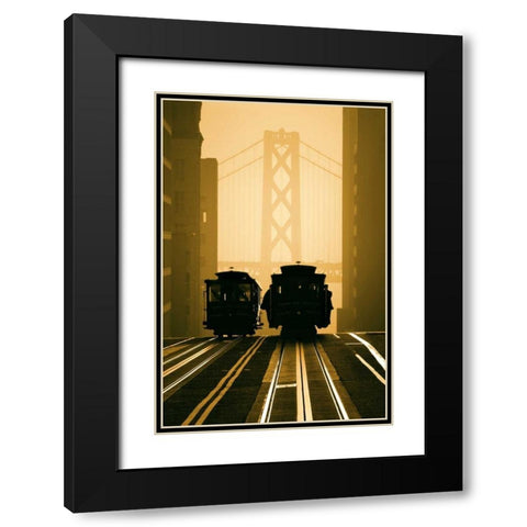 Cable Cars San Francisco Black Modern Wood Framed Art Print with Double Matting by Funk, Mitchell