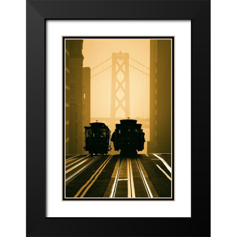 Cable Cars San Francisco Black Modern Wood Framed Art Print with Double Matting by Funk, Mitchell
