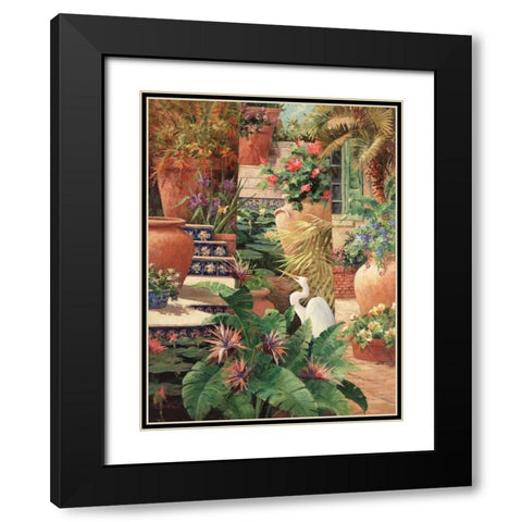 Floral Fractal with Egret Black Modern Wood Framed Art Print with Double Matting by Fronckowiak, Art