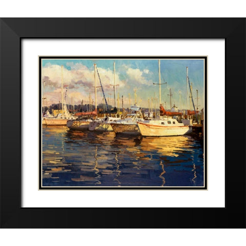 Boats on Glassy Harbor Black Modern Wood Framed Art Print with Double Matting by Furtesen