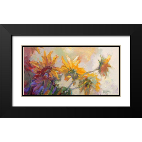 Three Long Blossoms Black Modern Wood Framed Art Print with Double Matting by Forst, Beth A.