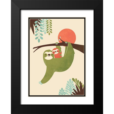 Mama Sloth Black Modern Wood Framed Art Print with Double Matting by Fleck, Jay