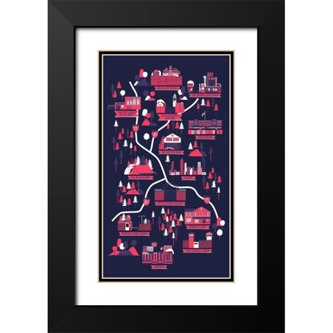 The Walking Dead Map Black Modern Wood Framed Art Print with Double Matting by Farkas, Robert