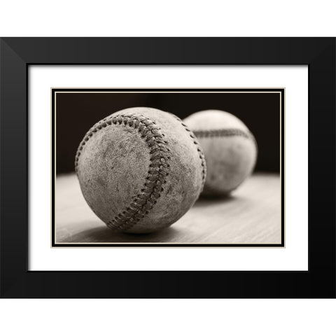 Old Baseballs Black Modern Wood Framed Art Print with Double Matting by Fielding, Edward M.