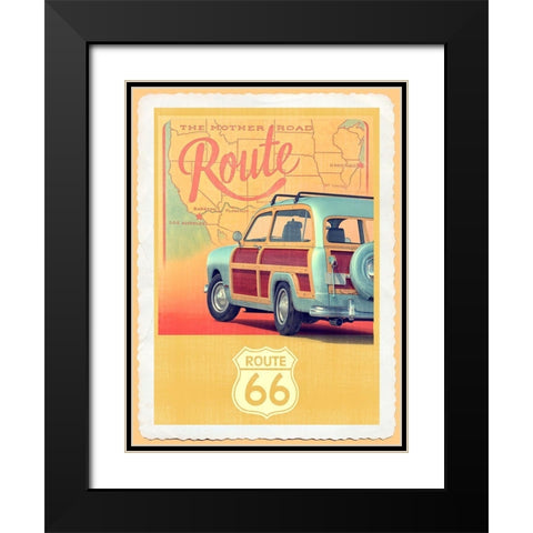 Route 66 Vintage Travel Black Modern Wood Framed Art Print with Double Matting by Fielding, Edward M.