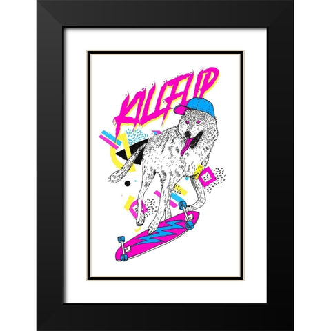 Kickflip Wolf Black Modern Wood Framed Art Print with Double Matting by Farkas, Robert