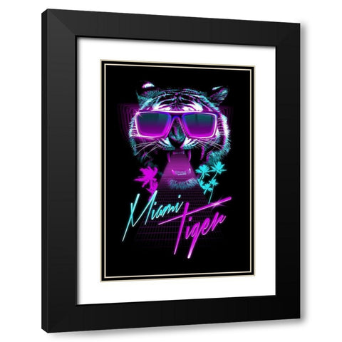 Miami Tiger Black Modern Wood Framed Art Print with Double Matting by Farkas, Robert