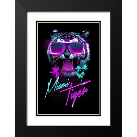 Miami Tiger Black Modern Wood Framed Art Print with Double Matting by Farkas, Robert