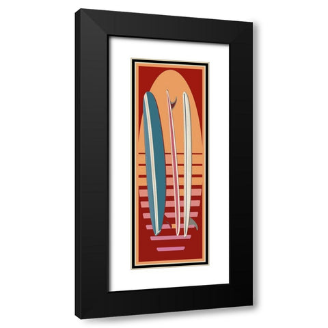 Surfboard Sunset Black Modern Wood Framed Art Print with Double Matting by Fielding, Edward M.