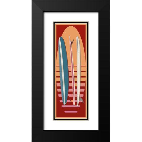 Surfboard Sunset Black Modern Wood Framed Art Print with Double Matting by Fielding, Edward M.