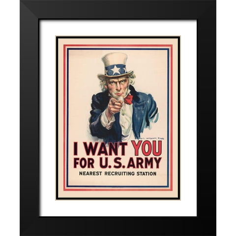 Uncle Sam, I Want You for the U.S. Army, 1917 Black Modern Wood Framed Art Print with Double Matting by Flagg, James Montgomery