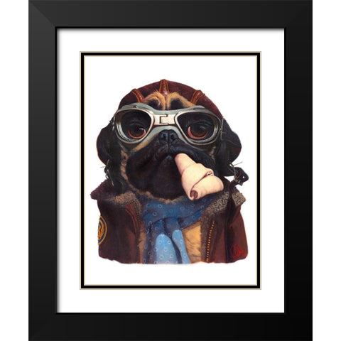 Aviator Pug Black Modern Wood Framed Art Print with Double Matting by Fluharty, Thomas