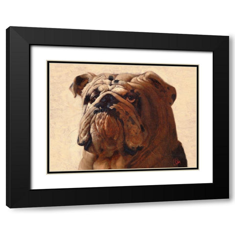 Bulldog Black Modern Wood Framed Art Print with Double Matting by Fluharty, Thomas