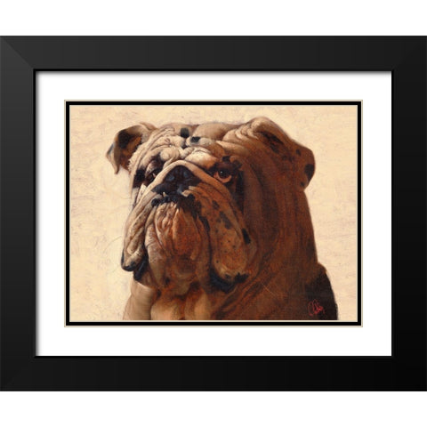 Bulldog Black Modern Wood Framed Art Print with Double Matting by Fluharty, Thomas