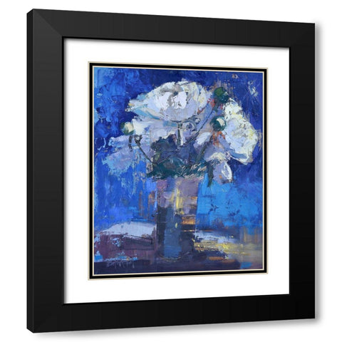 White Peonies Black Modern Wood Framed Art Print with Double Matting by Forst, Beth A.
